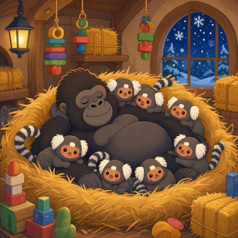 Gorillaen Edel og silkeaberne i halmen